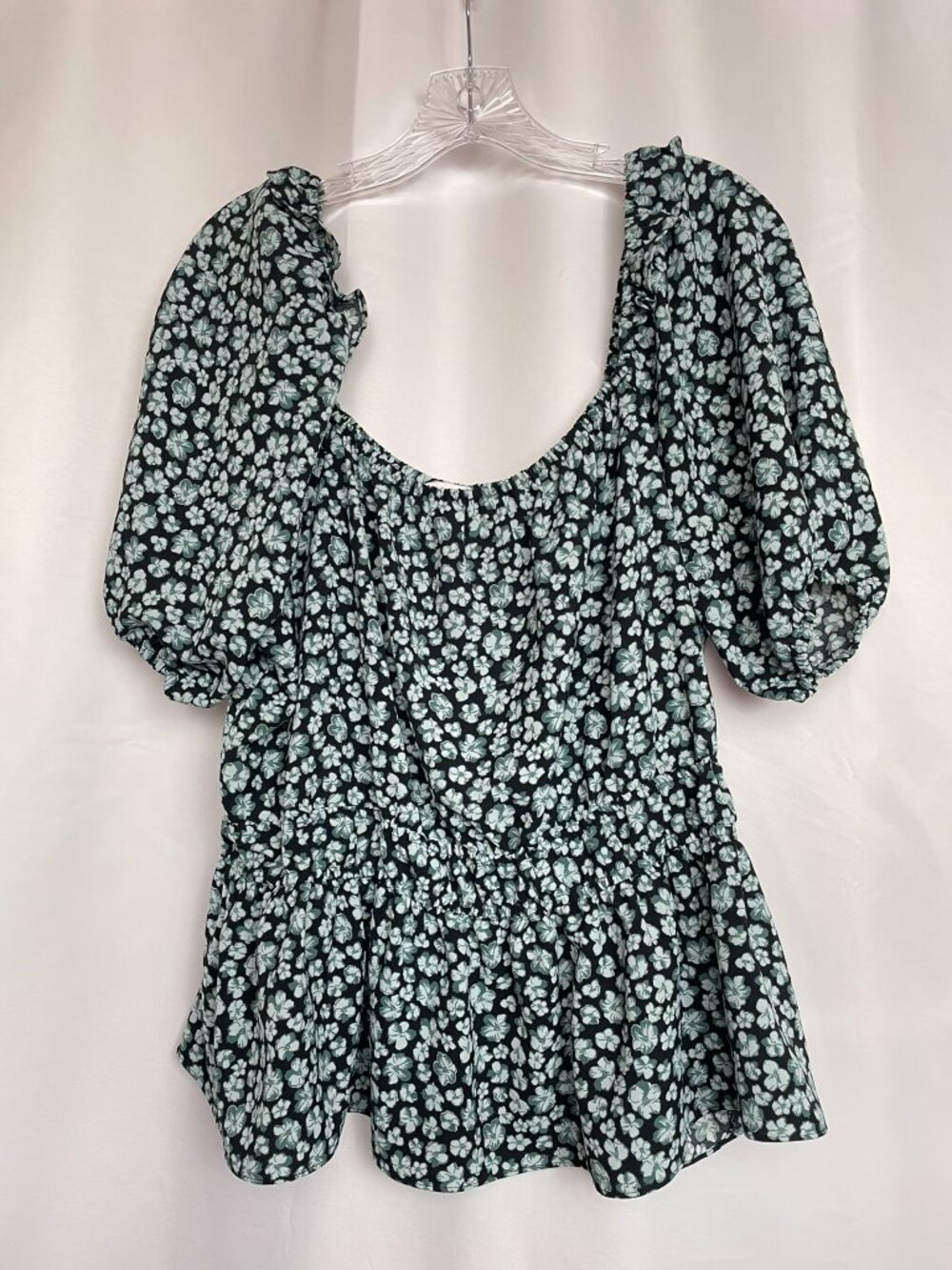 Nine West Peplum Blouse Floral Feminine Office Casual Puff Sleeve Top XL